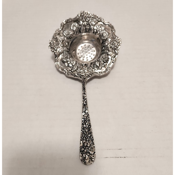 Godinger Silverplate Over Cup Tea Strainer Olde Bouquet Floral Pattern Vintage - Picture 15 of 15